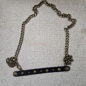 Michael Kors Gold and Black Studded Faux Leather Chain Belt.